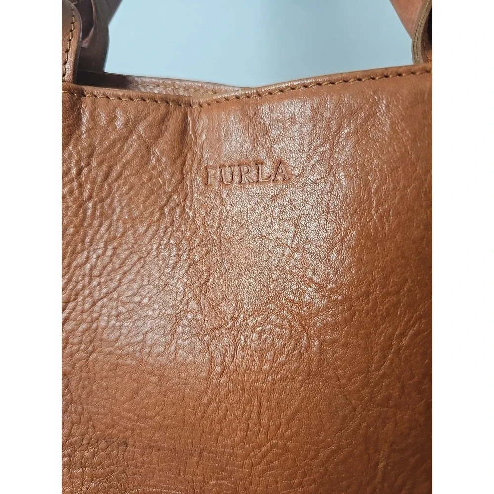 Furla Genuine Leather Medium Tote- Brown/‎ Orange Made In Italy